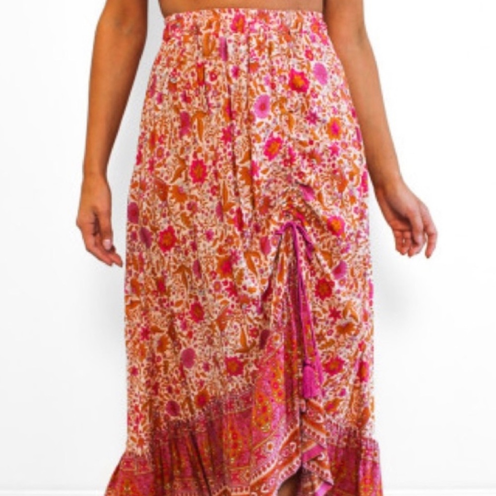 Boho Ruffled Floral Maxi Skirt
